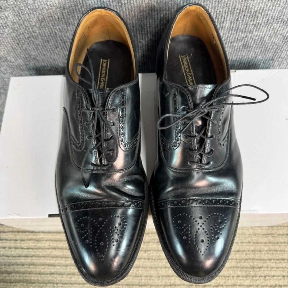 Johnston & Murphy Aristocraft Mens Black Leather Cap Toe Brogue Shoes USA 13